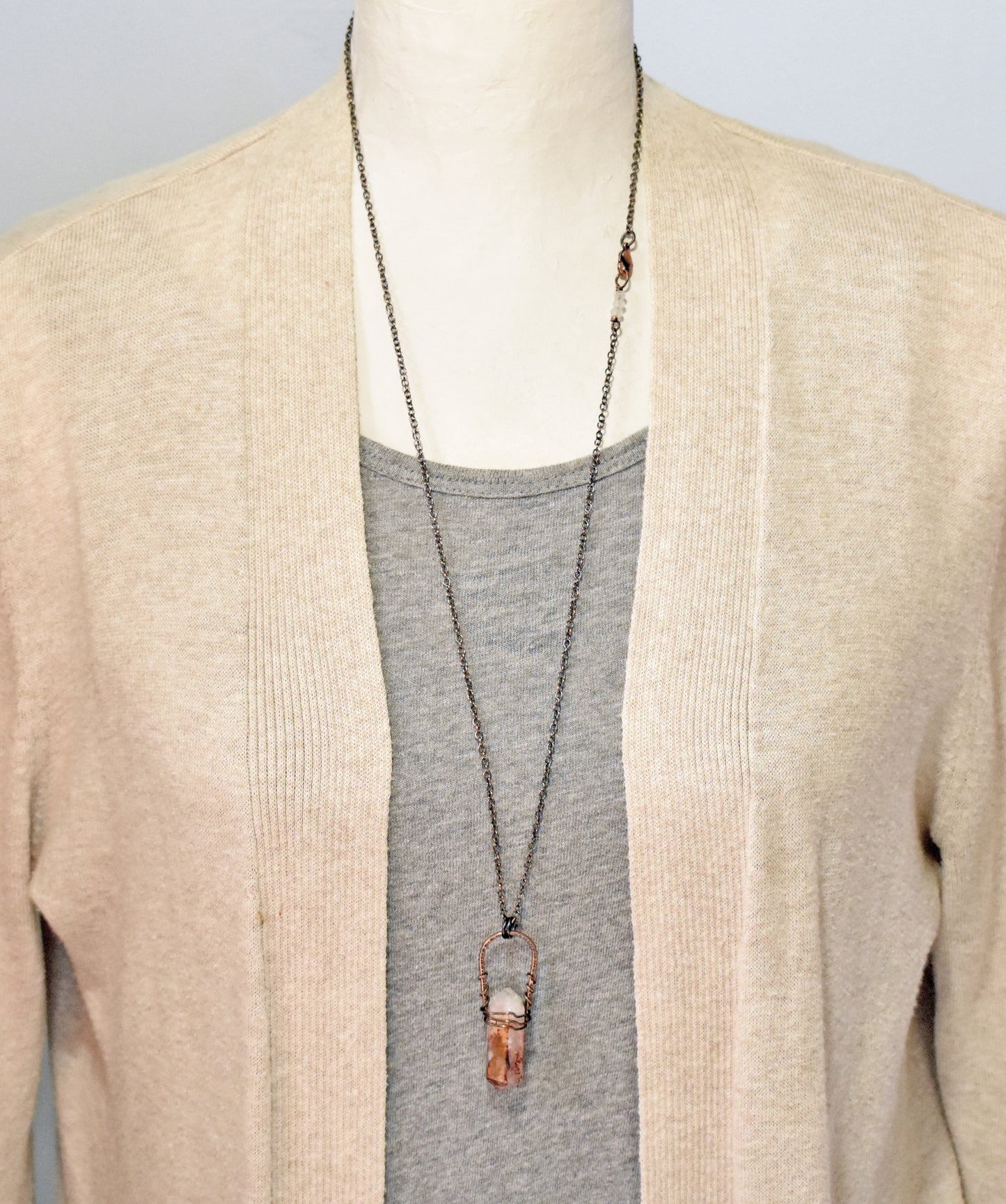 Lepidocrocite Crystal and Copper Necklace, Double Terminated Red Stone Pendant