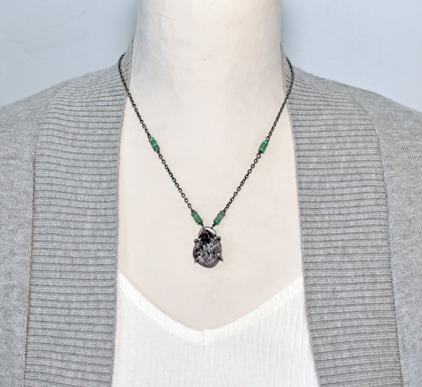 Raw Amethyst Prong-Set Sterling Silver Necklace