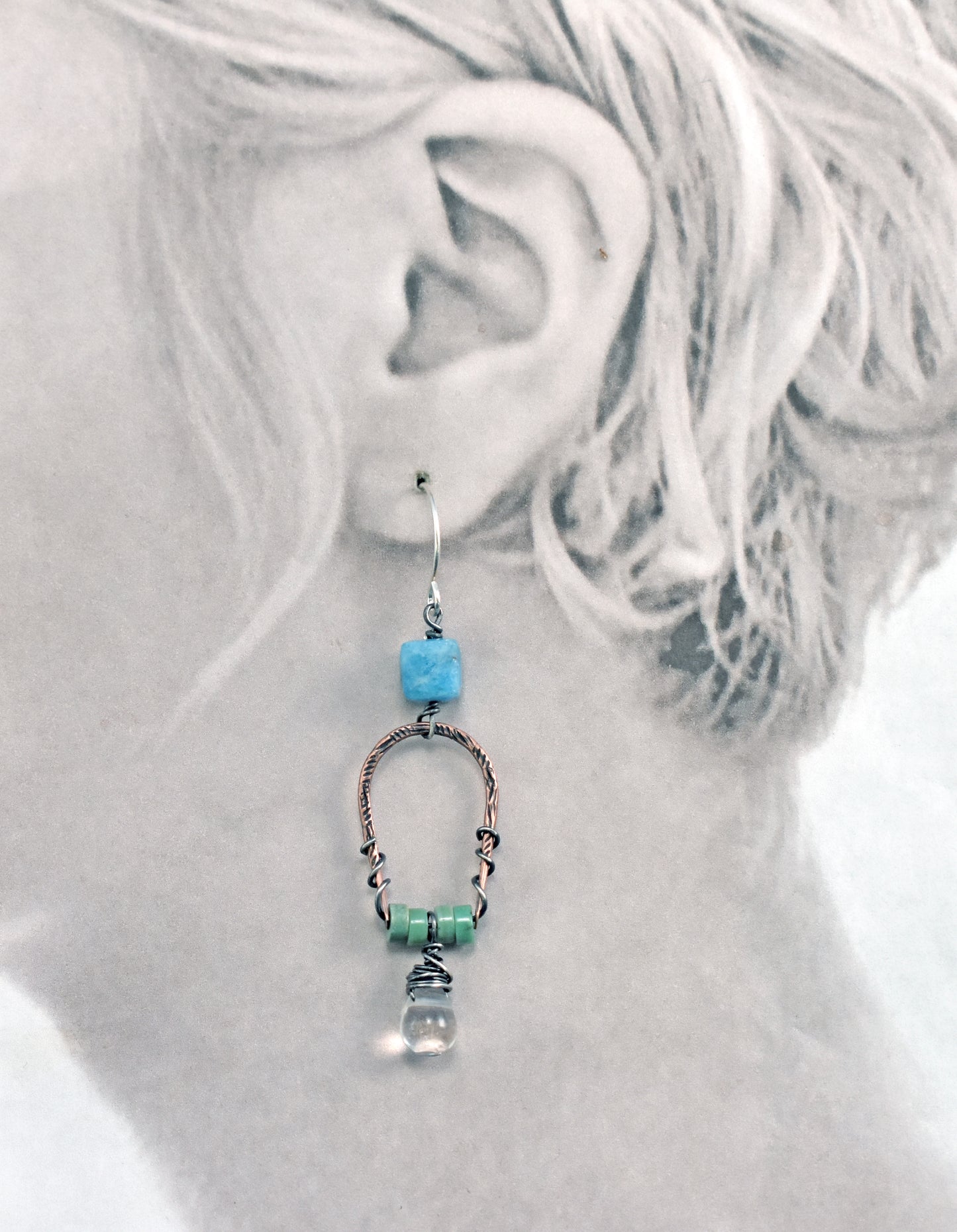 Apatite, Chrysoprase, Quartz Teardrop and Mixed Metal Dangle Earrings, Handmade Colorful Jewelry