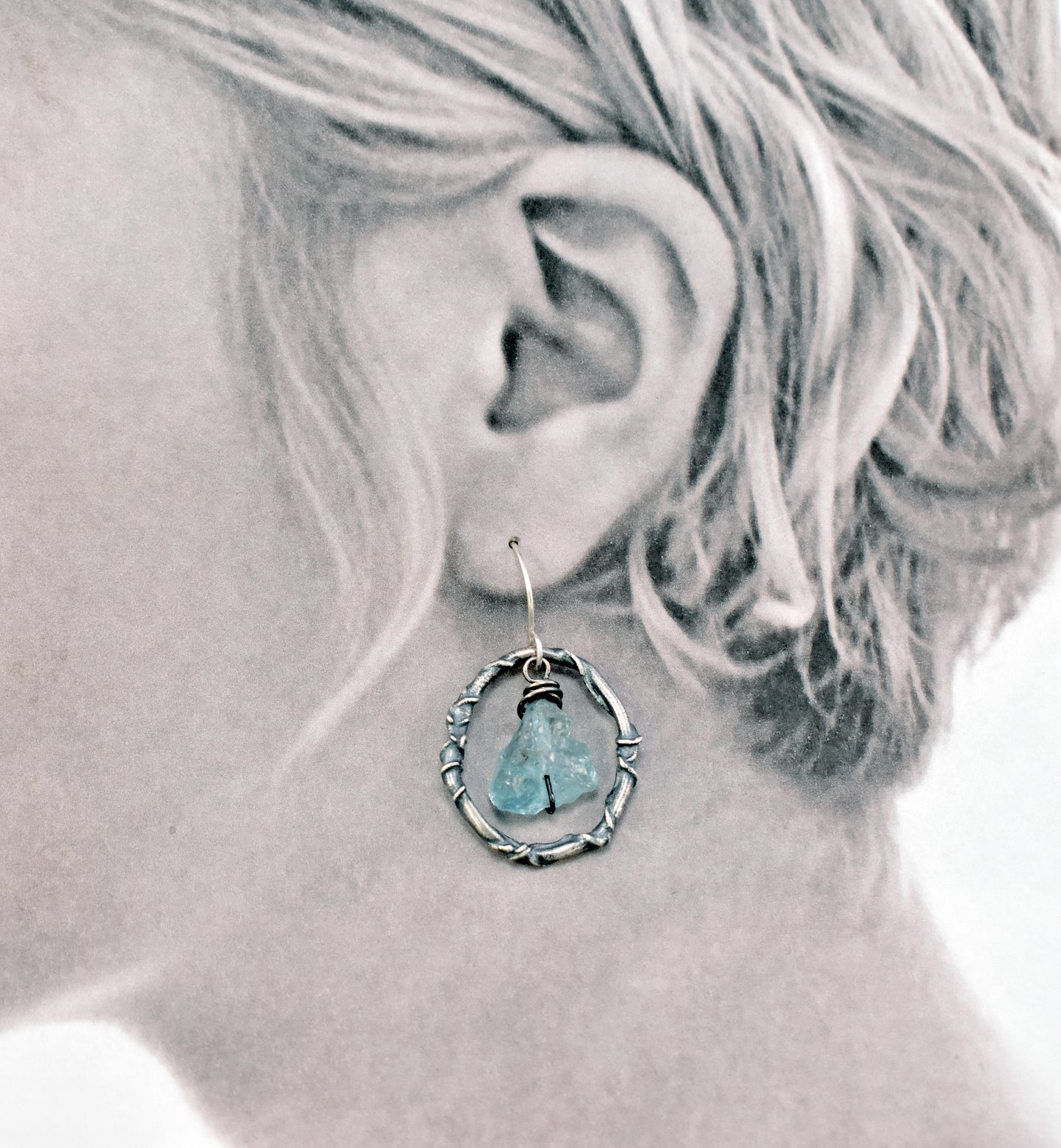 Raw Apatite and Sterling Silver Earrings, Organic Rough Gemstone Dangles, Unique Artisan Jewelry