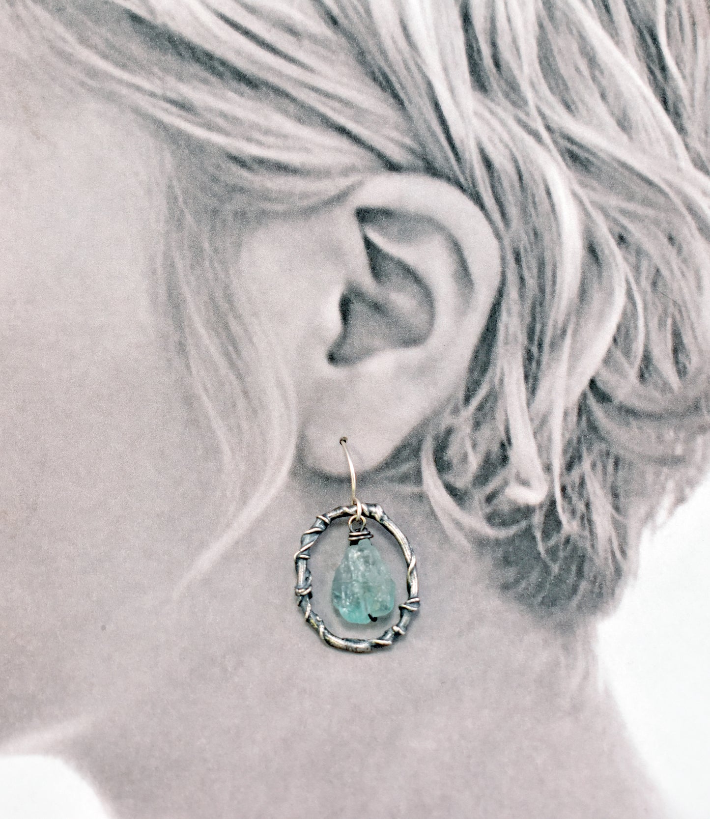 Raw Apatite and Sterling Silver Earrings, Organic Rough Gemstone Dangles, Unique Artisan Jewelry