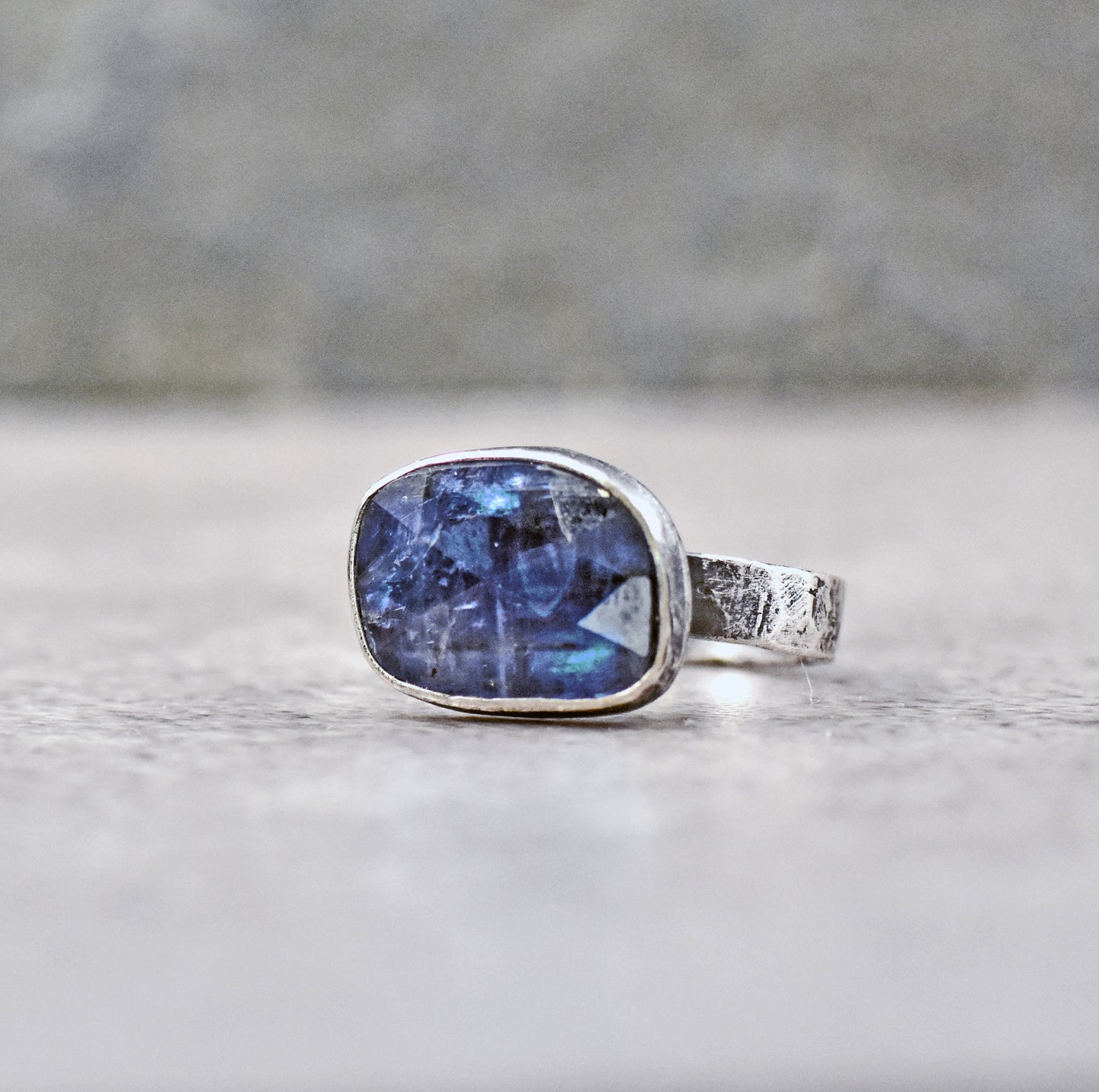 Blue Sapphire and Sterling Silver Ring, Size 7, Faceted Gemstone Metalsmith Jewelry