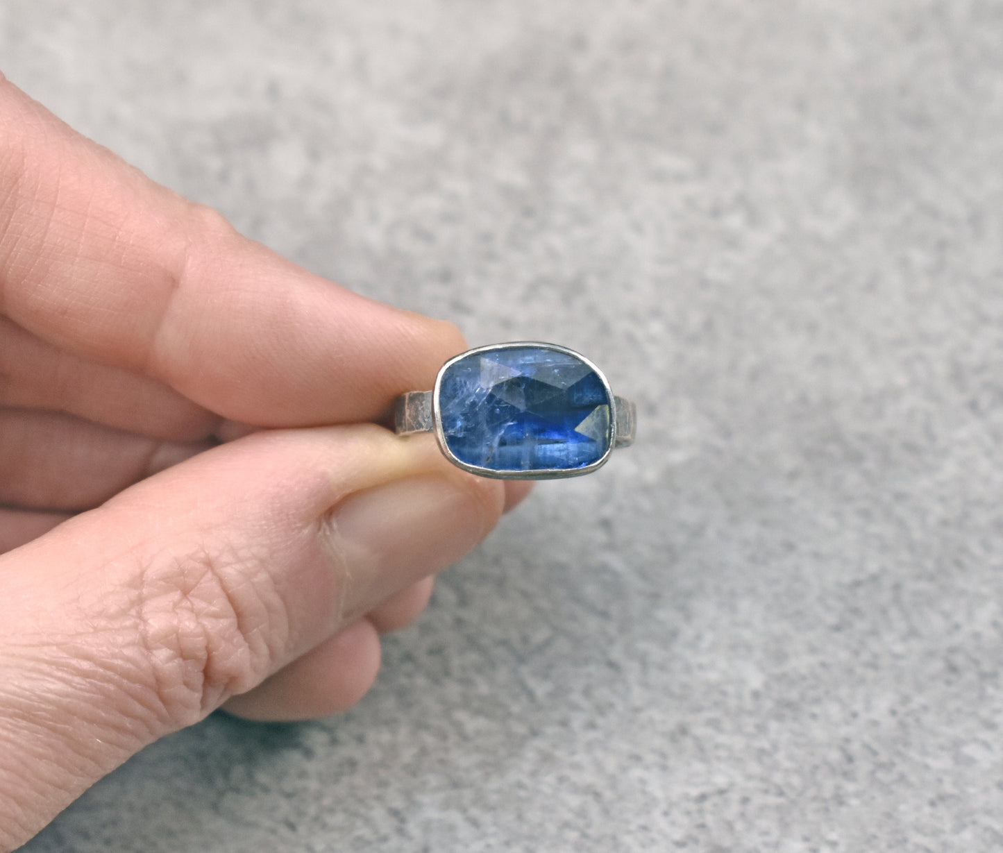 Blue Sapphire and Sterling Silver Ring, Size 7, Faceted Gemstone Metalsmith Jewelry