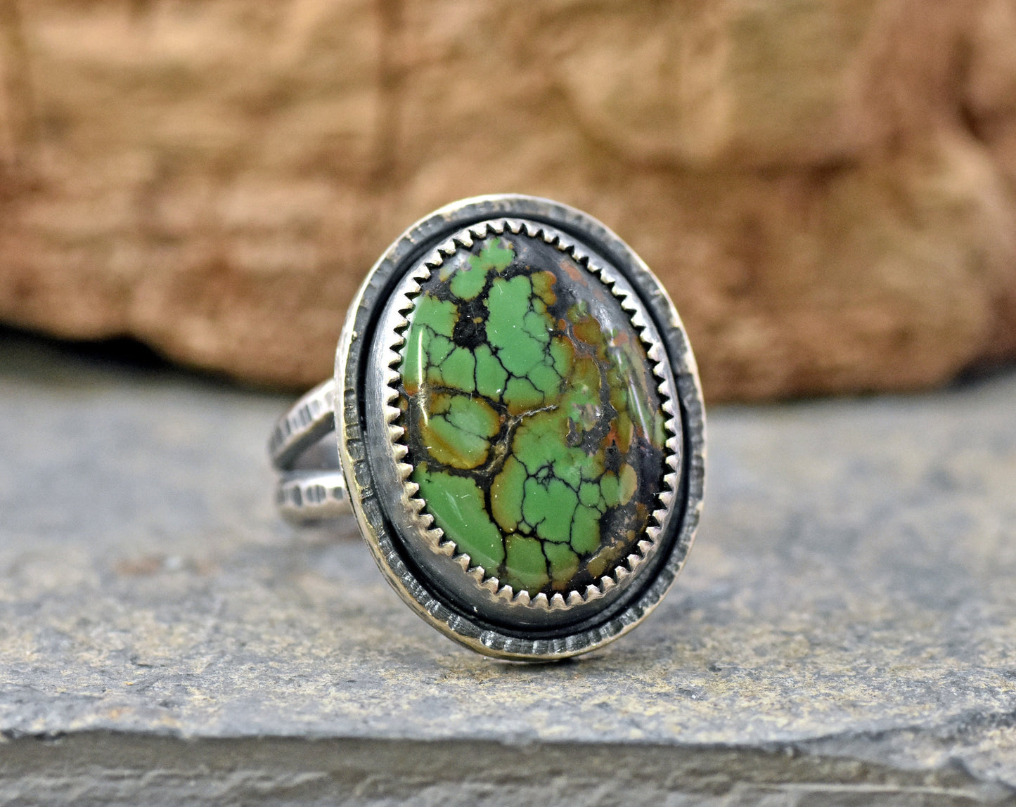 Chinese Turquoise Split Band Statement Ring, Size 9