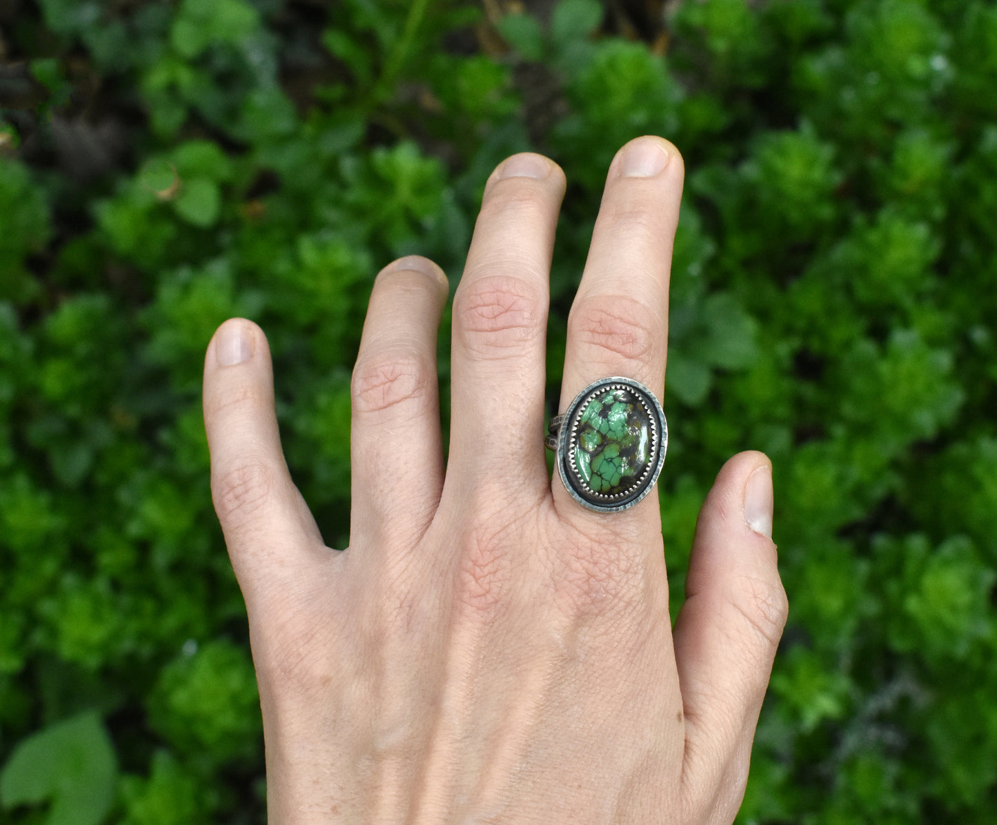 Chinese Turquoise Split Band Statement Ring, Size 9