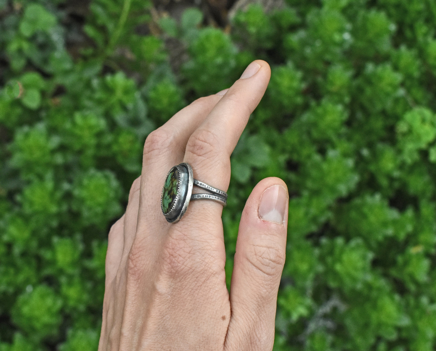 Chinese Turquoise Split Band Statement Ring, Size 9