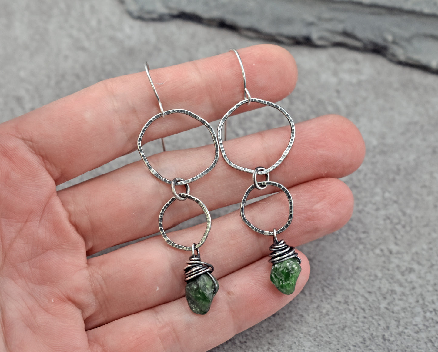 Custom for Sheila - Chrome Diopside and Sterling Silver Circle Earrings