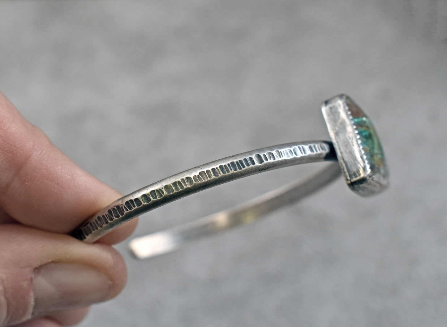 Chrysocolla and Sterling Silver Cuff Bracelet, Size Medium, Rustic Artisan Jewelry, Green Brown Stone