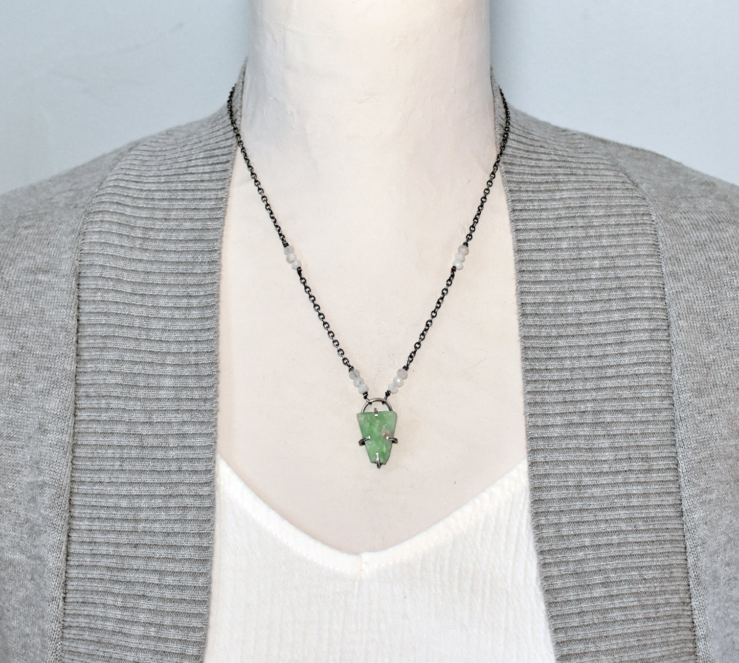 Raw Chrysoprase Prong-Set Sterling Silver Necklace