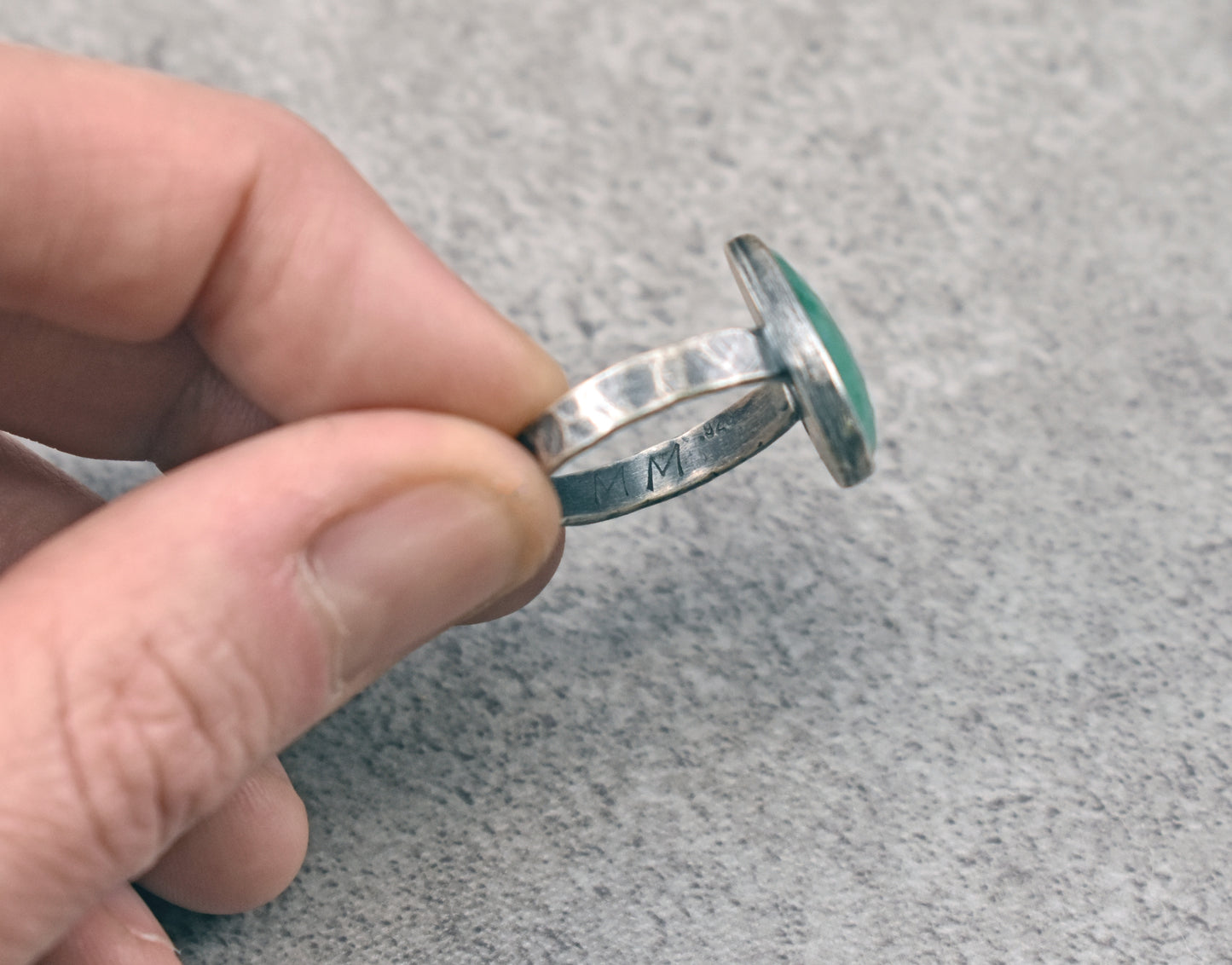 Faceted Emerald and Sterling Silver Ring, Size 7.75, Rustic Silversmith Jewelry