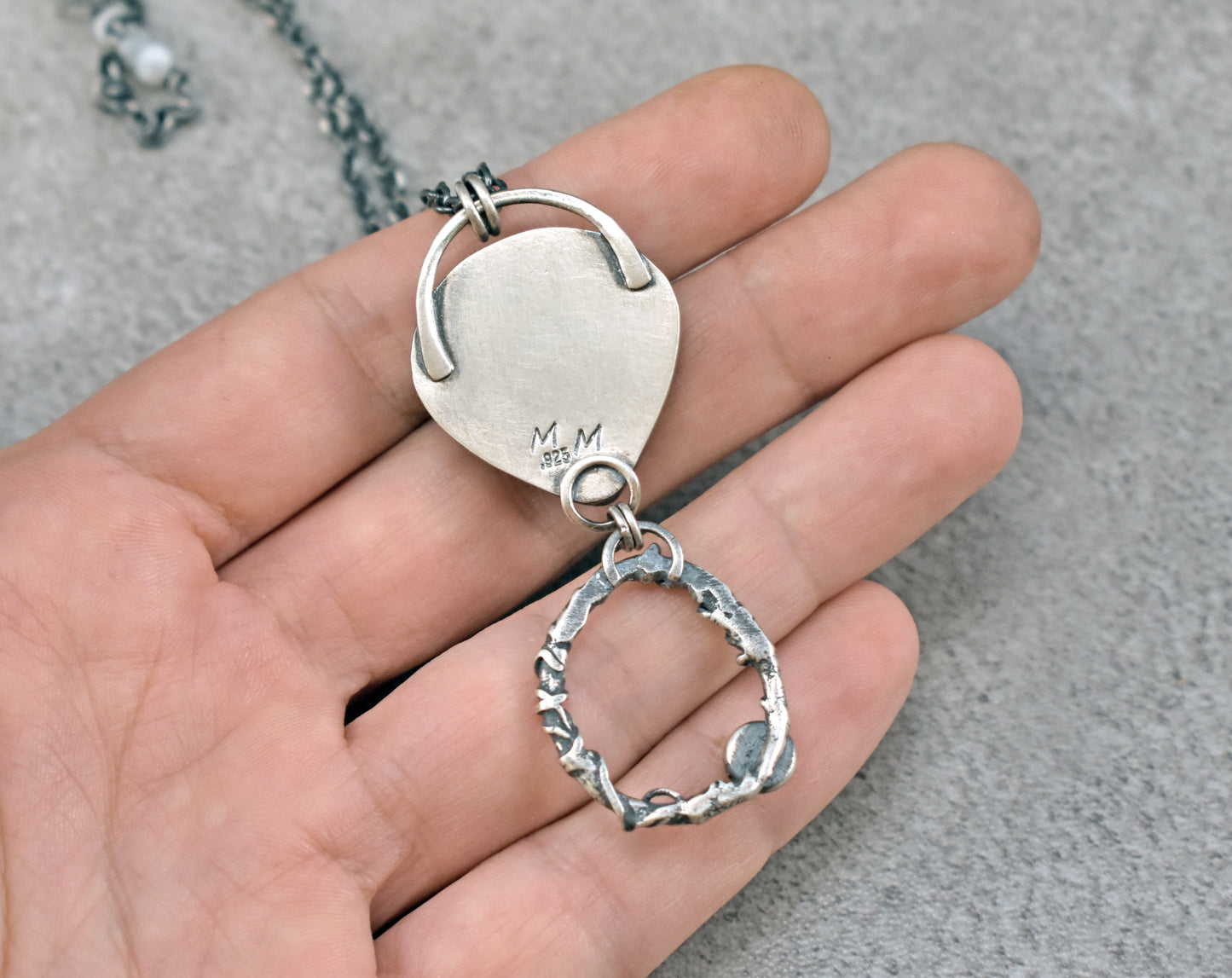 Labradorite, Moonstone and Sterling Silver Necklace, Rustic Silversmith Pendant, Artisan Handmade Jewelry
