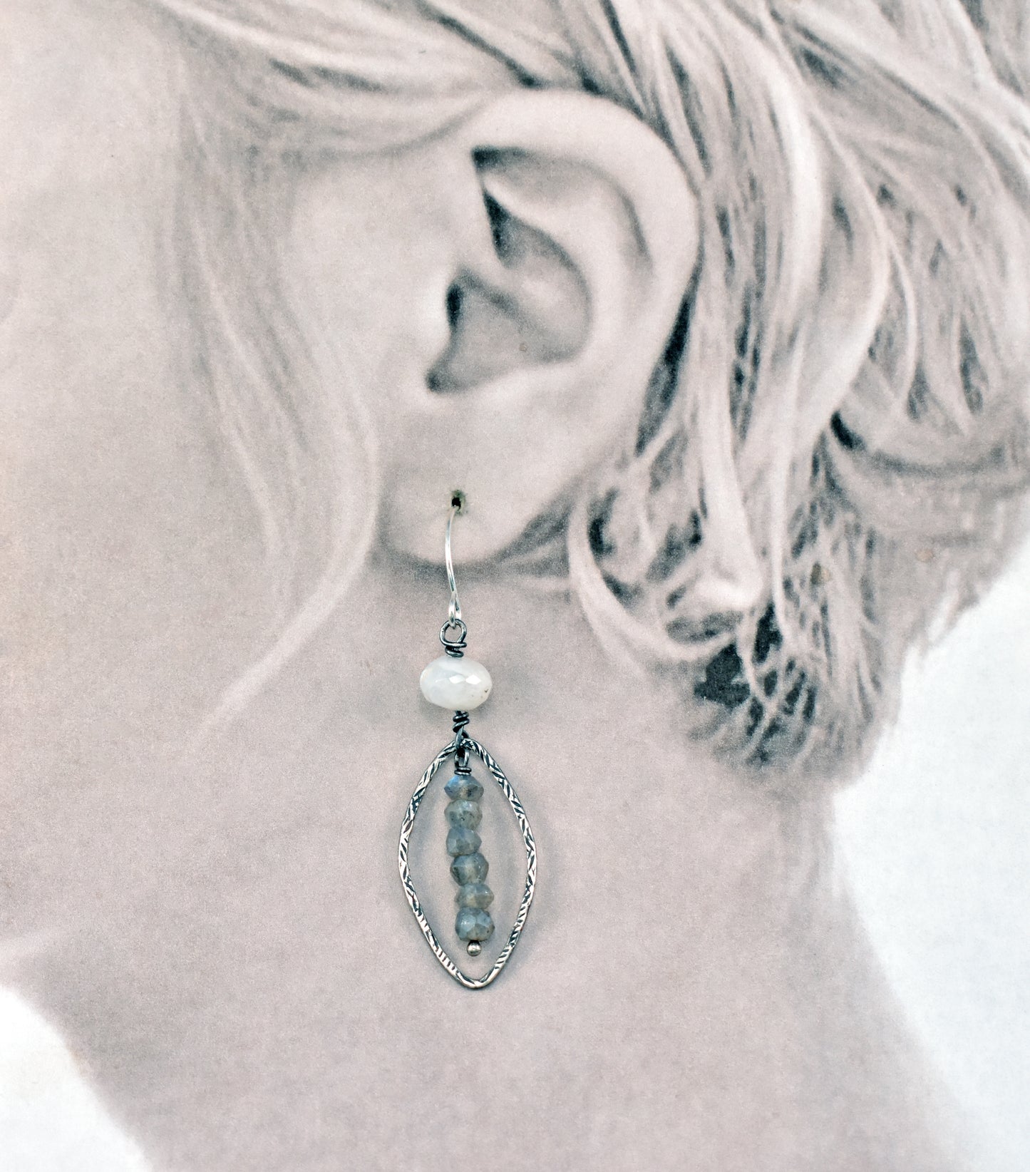 Labradorite, Moonstone and Sterling Silver Artisan Earrings