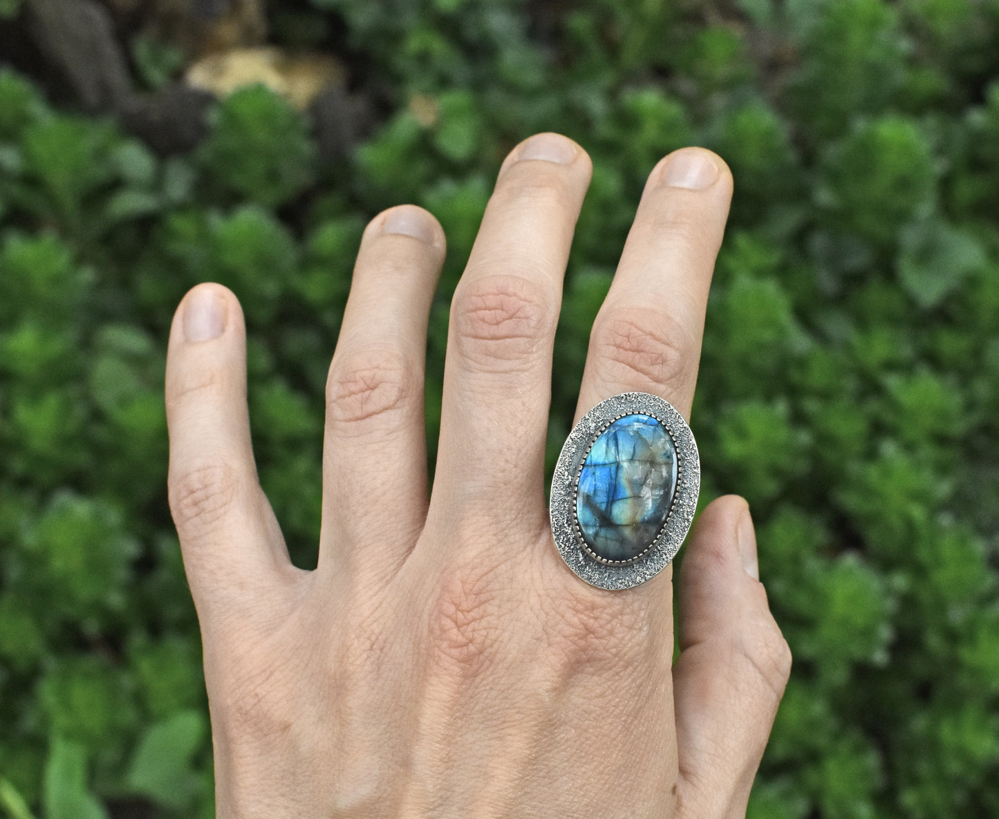 Sterling Silver Labradorite Statement Ring, Size 8.5