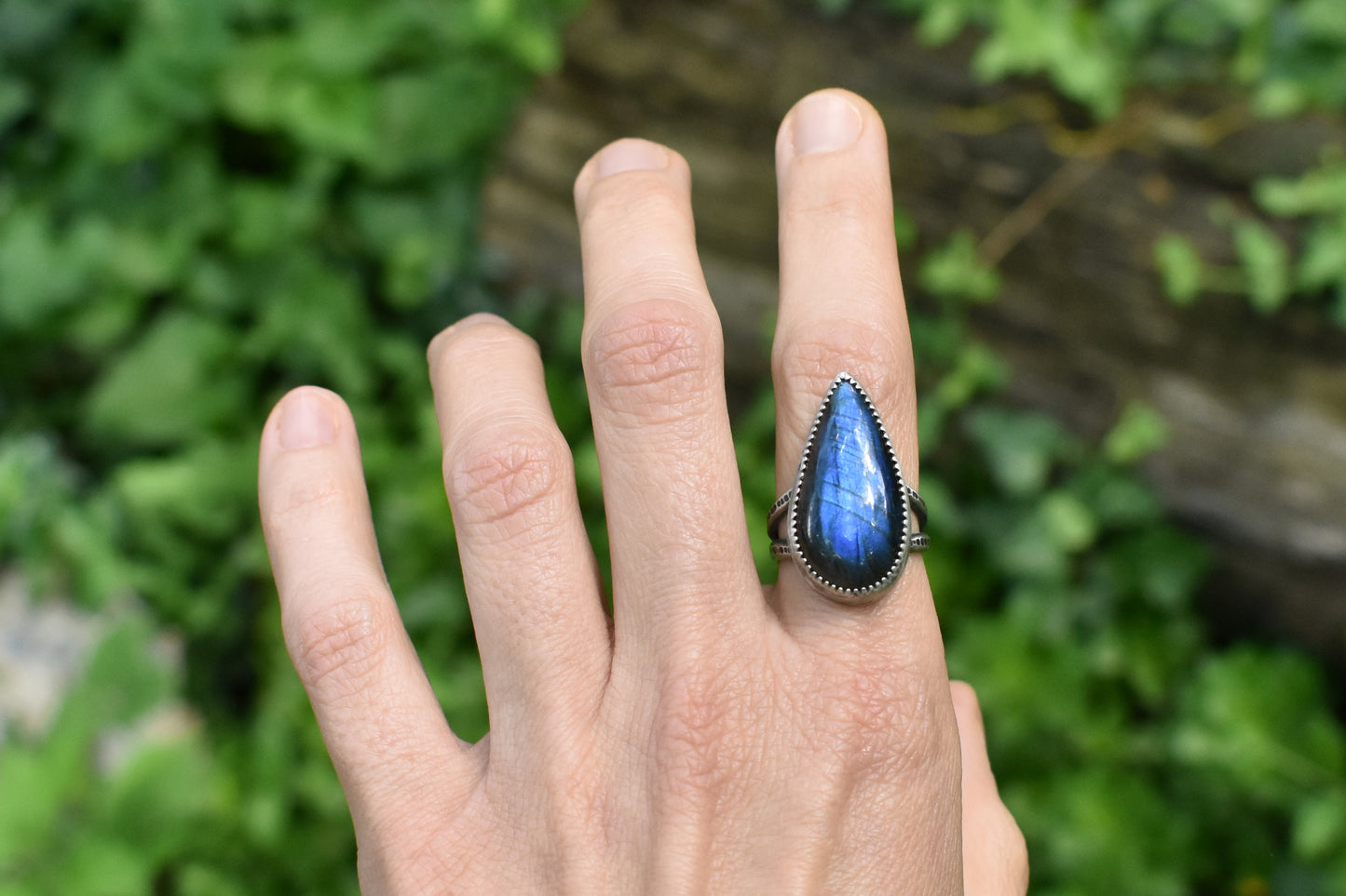 Labradorite and Sterling Silver Split Band Ring, Size 6.75