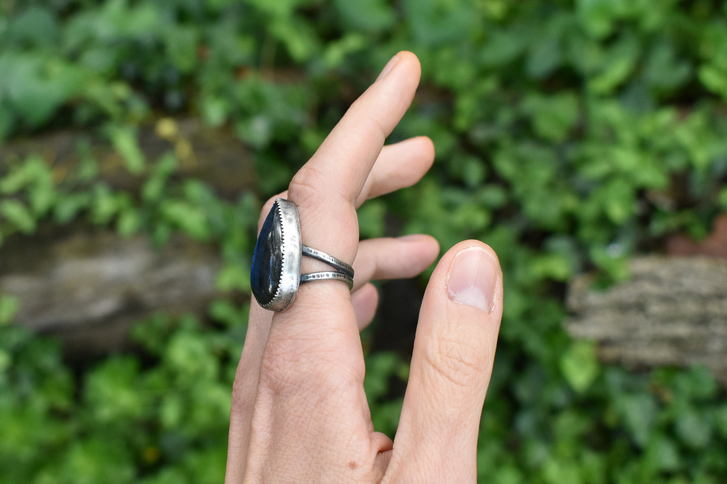 Labradorite and Sterling Silver Split Band Ring, Size 6.75