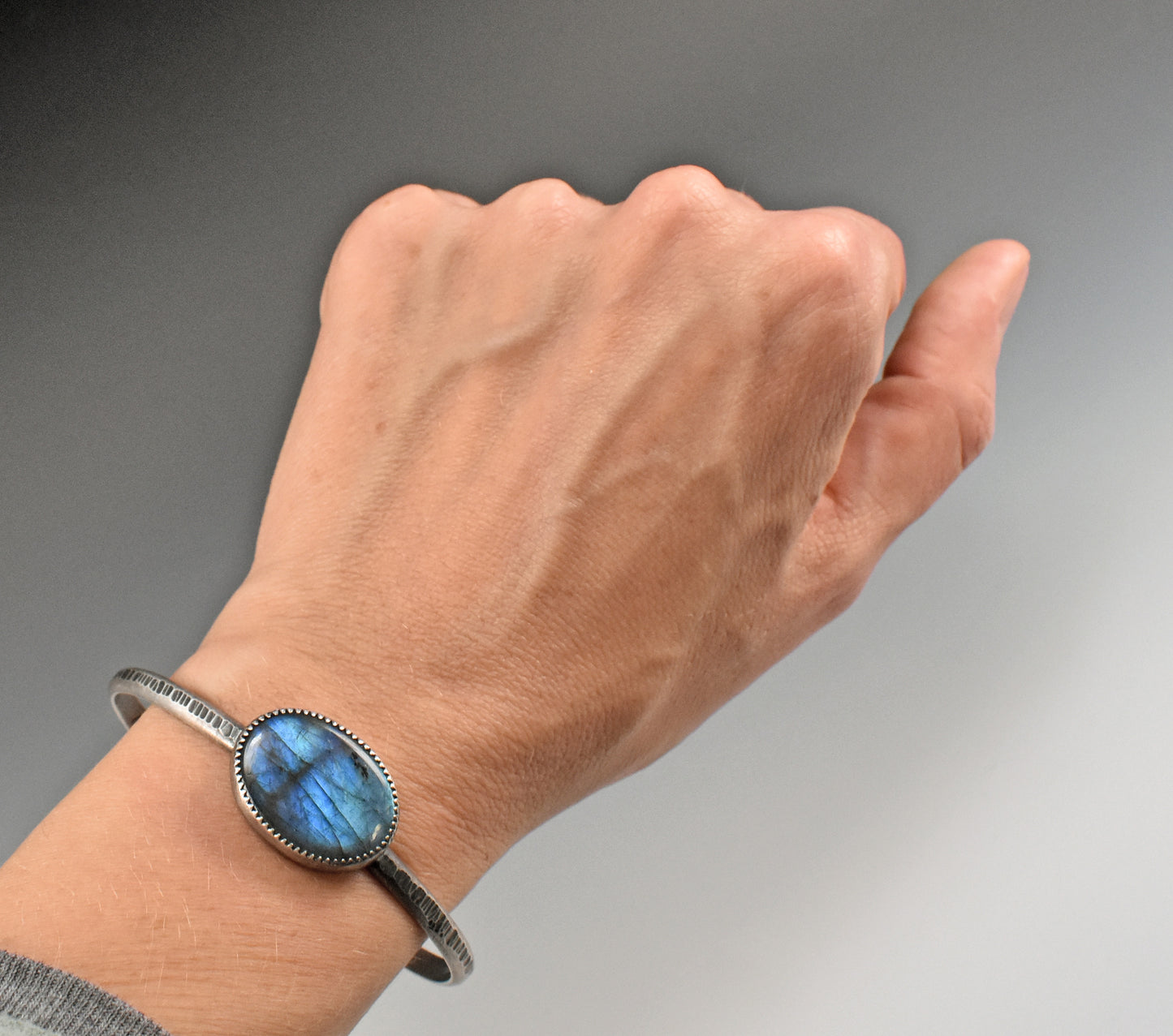 Labradorite and Sterling Silver Cuff Bracelet, Size Medium