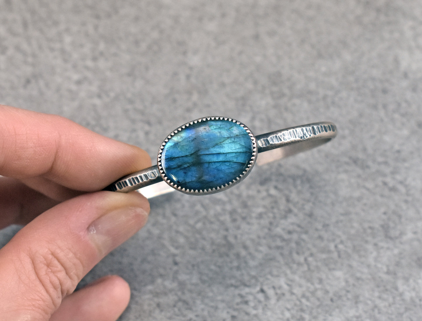 Labradorite and Sterling Silver Cuff Bracelet, Size Medium