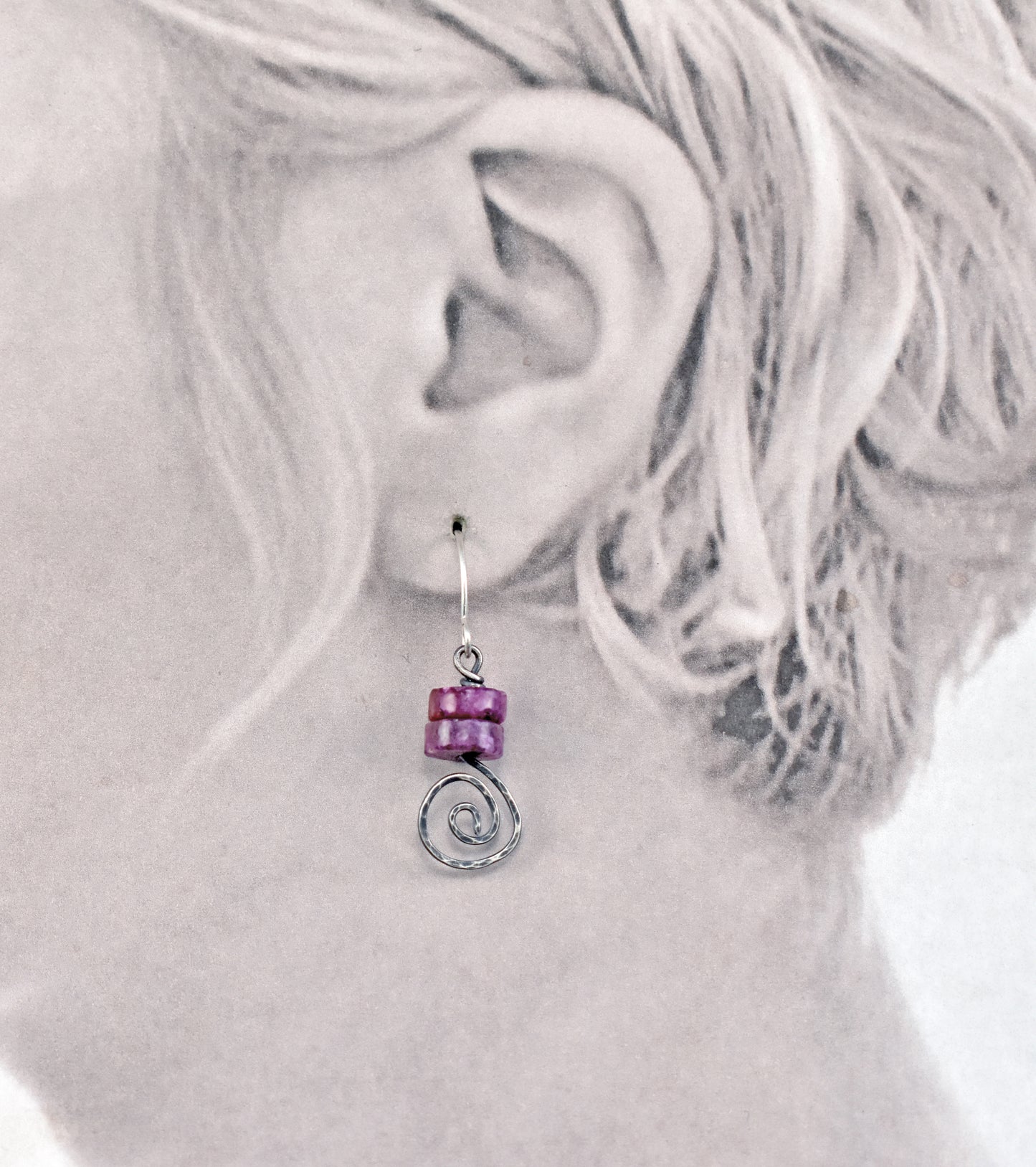 Small Lepidolite and Sterling Silver Spiral Dangle Earrings