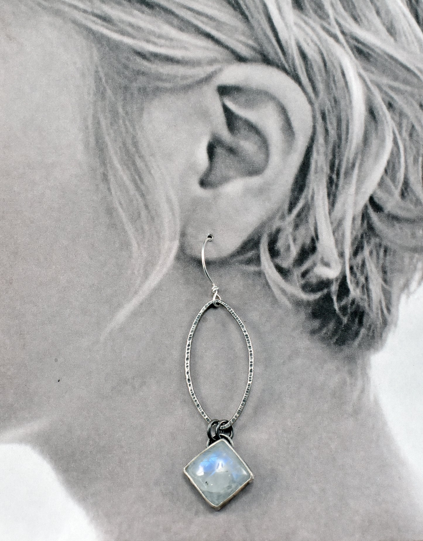 Rainbow Moonstone and Sterling Silver Statement Dangle Earrings, Artisan Silversmith Jewelry