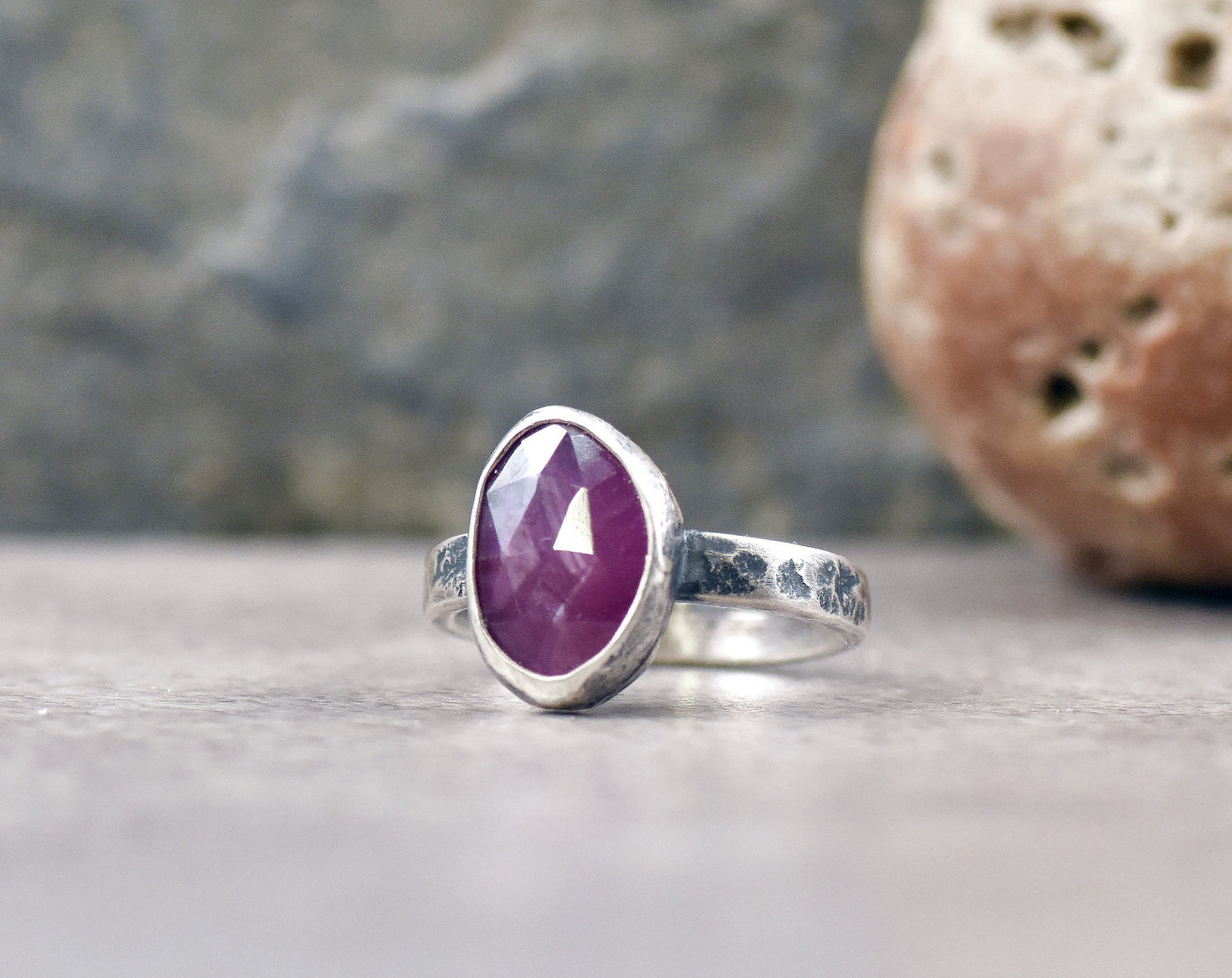 Faceted Pink Sapphire and Sterling Silver Ring, Size 7, Natural Gemstone Silversmith Jewelry