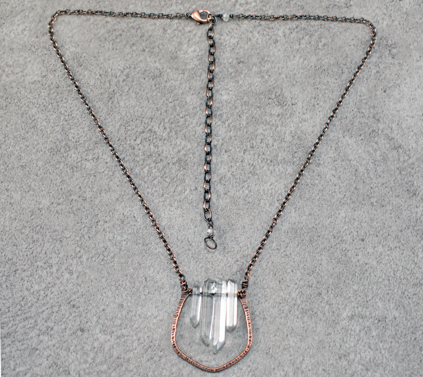 Long Quartz Crystal and Copper Wire Necklace, Artisan Handmade Jewelry