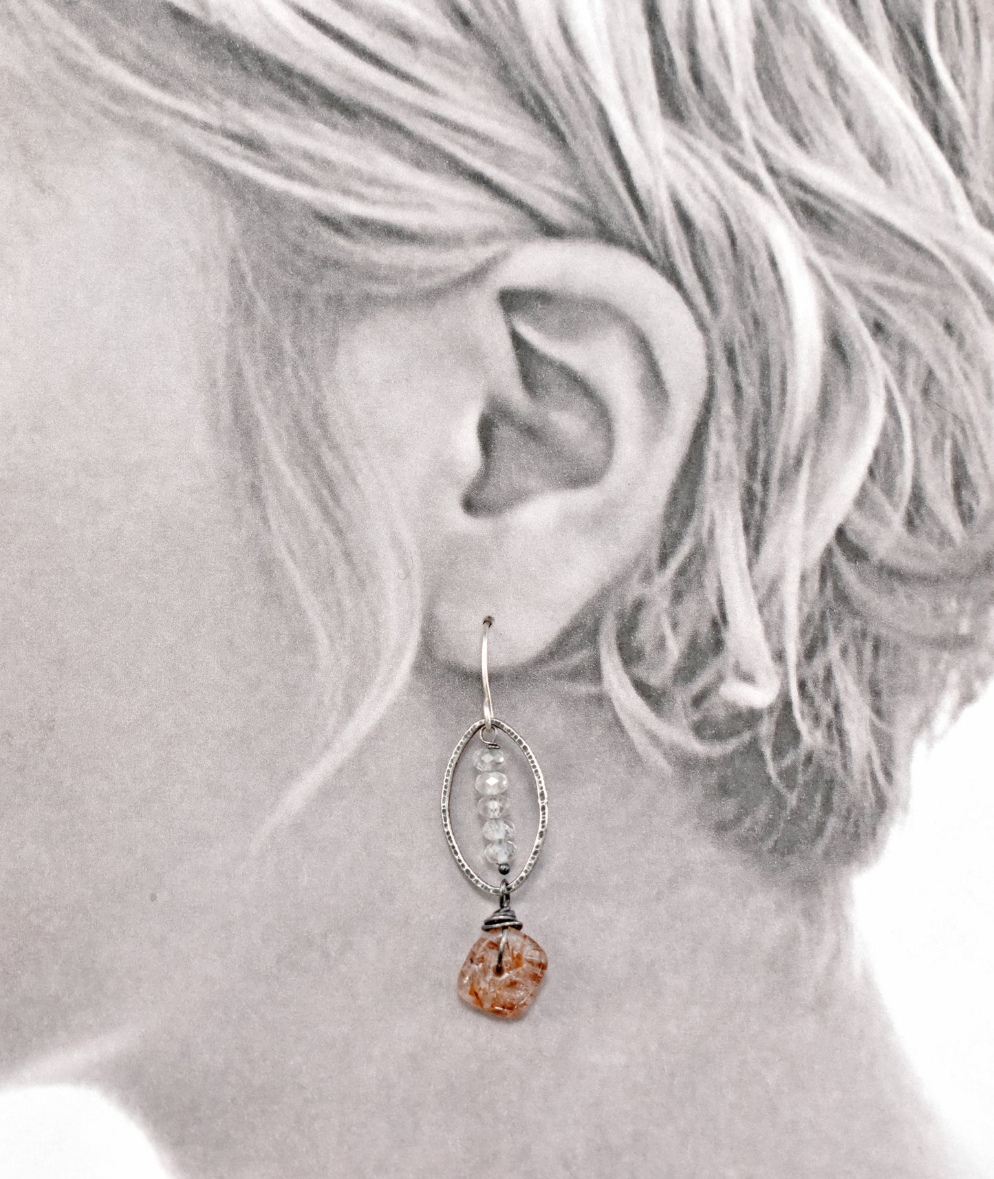 Red Rutile Quartz and Sterling Silver Artisan Earrings, Handmade Silversmith Jewelry