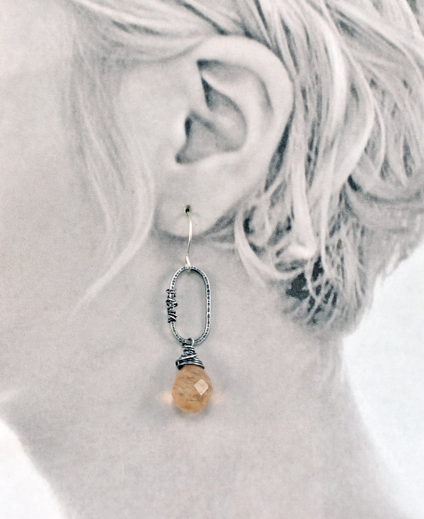 Golden Rutilated Quartz Teardrop Earrings, Yellow Gemstone, Rustic Sterling Silver Wire Dangles