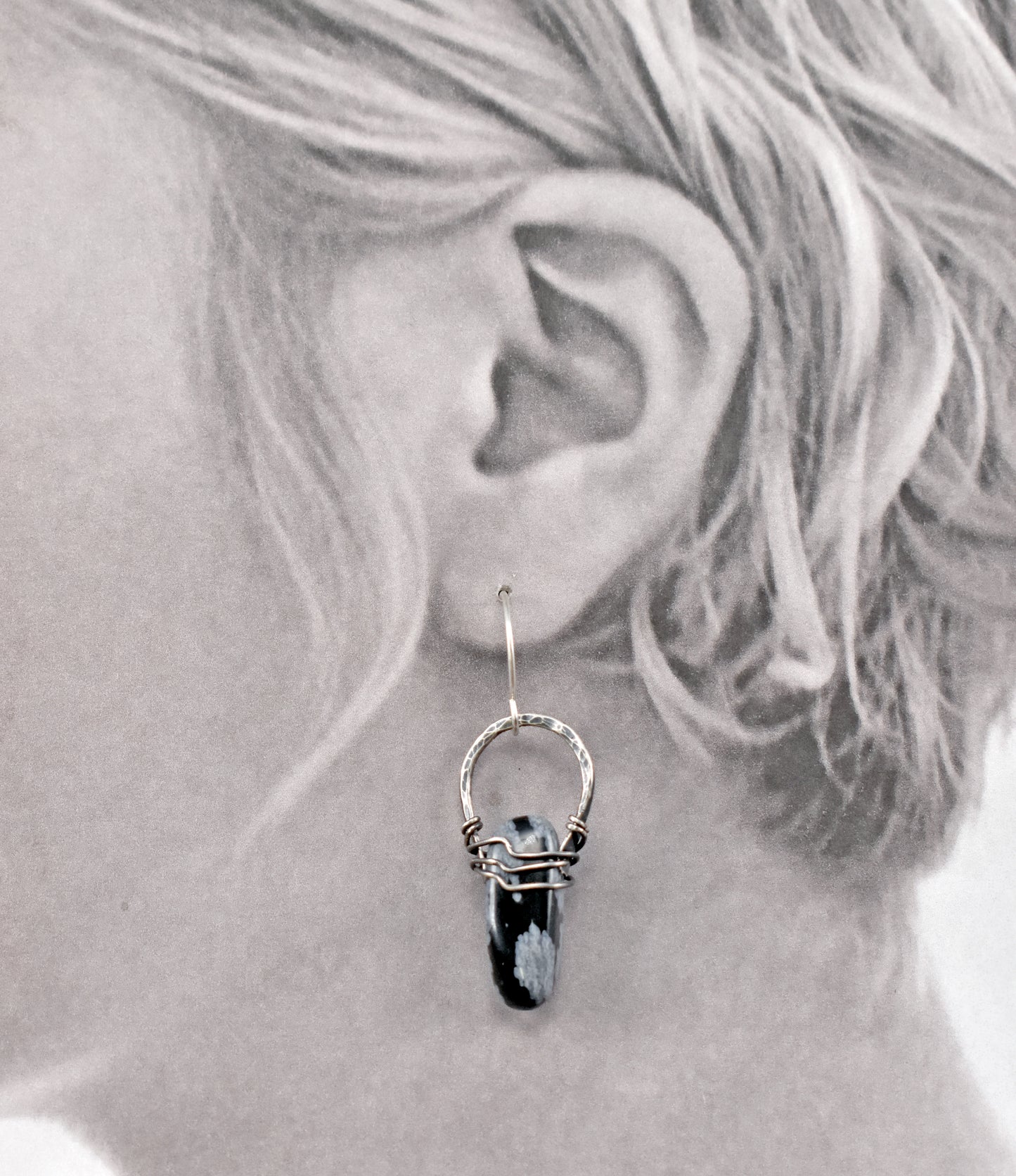 Snowflake Obsidian and Sterling Silver Earrings, Black and White Gemstone Handmade Jewelry