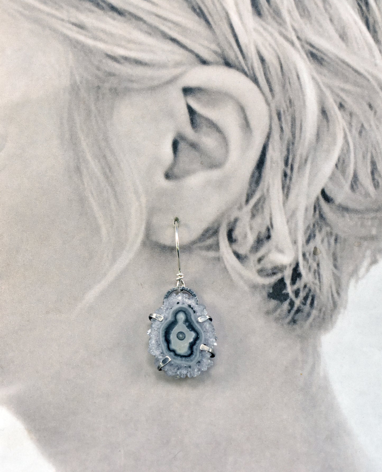 Solar Amethyst and Sterling Silver Prong Set Dangle Earrings, Crystal Silversmith Jewelry