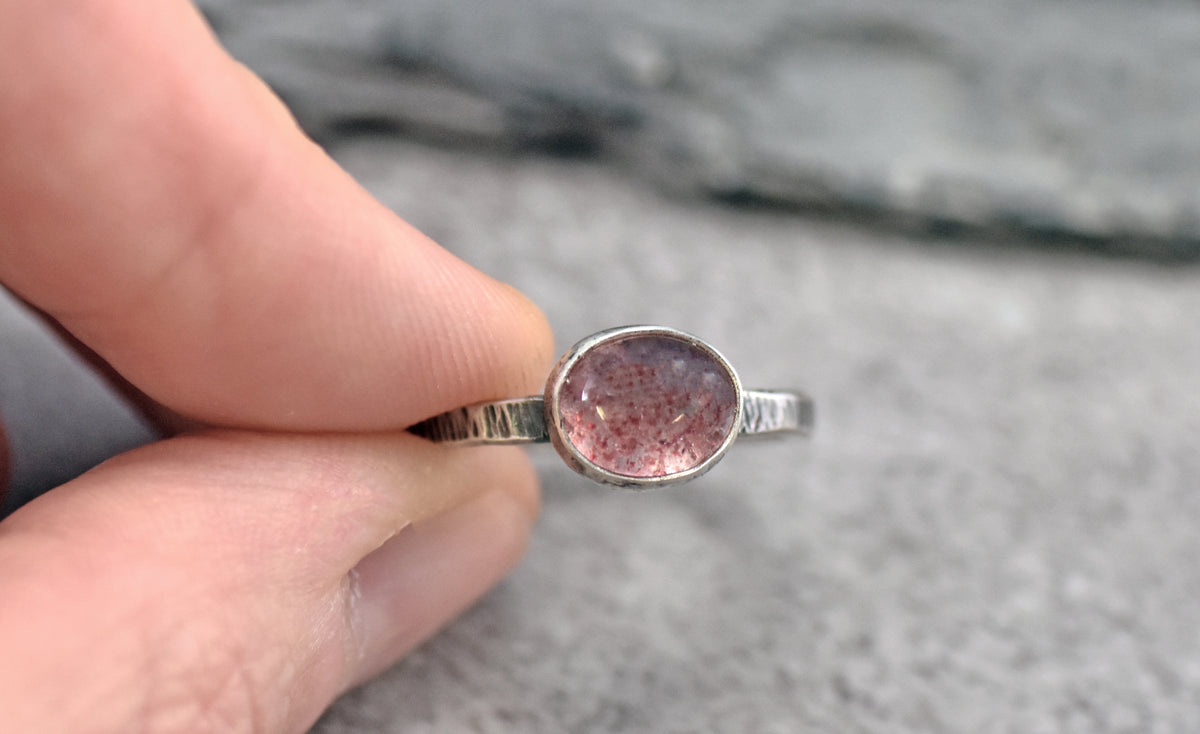 Strawberry Quartz and Sterling Silver Ring Size 8.5