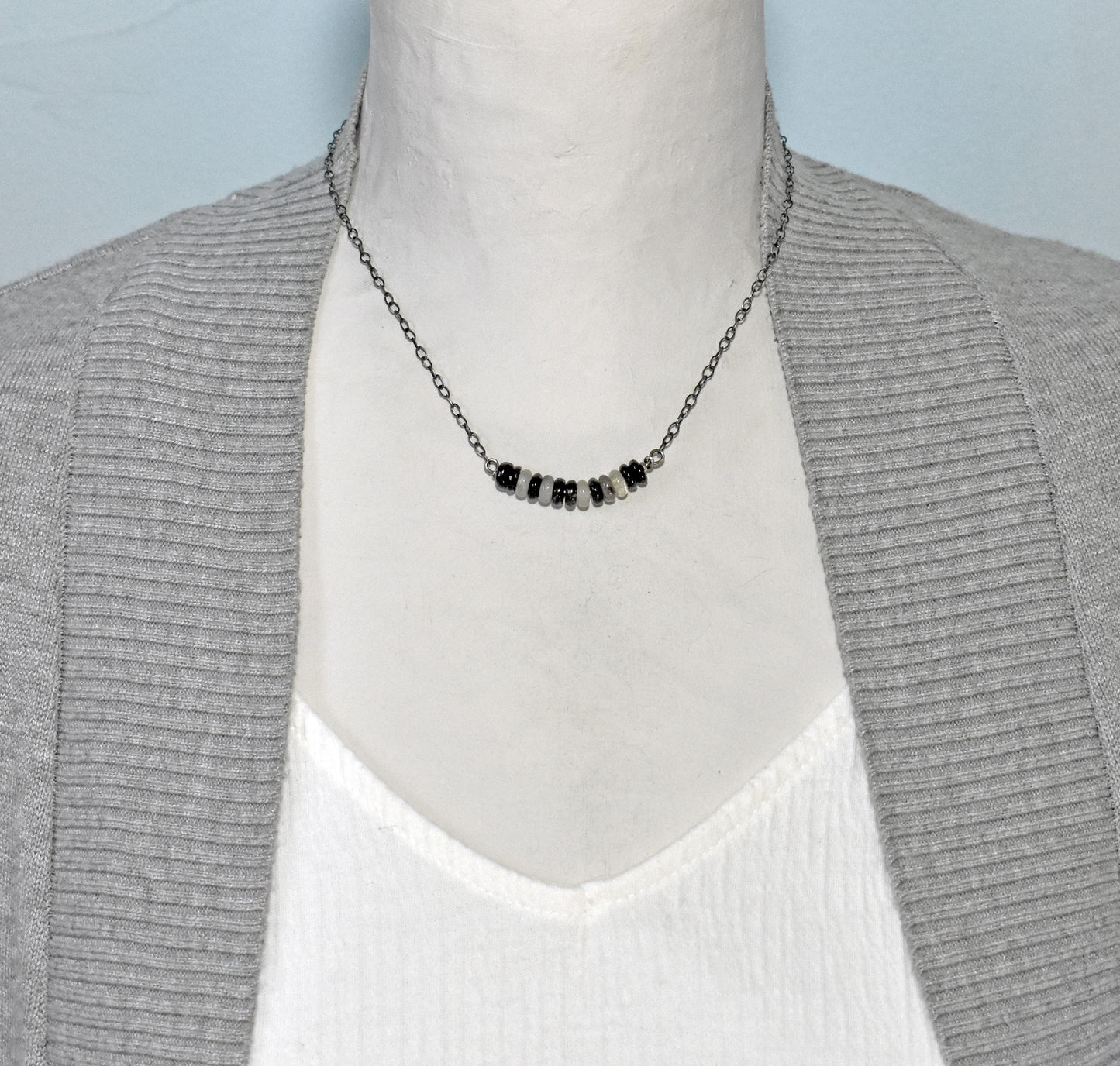 Simple Tourmalinated Quartz and Sterling Silver Necklace, Natural Rustic Black and White Gemstone Jewelry