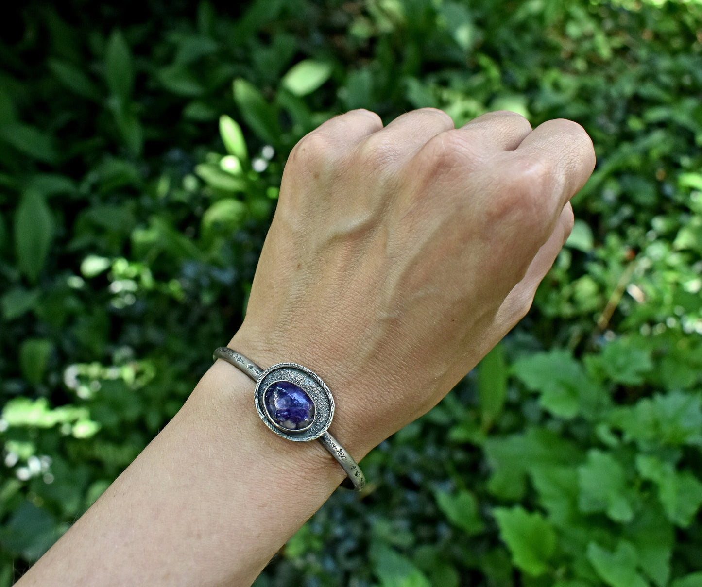 Charoite Cuff, Size Small, Rustic Artisan Sterling Silver Bracelet Handmade, Unique Purple Gemstone Jewelry