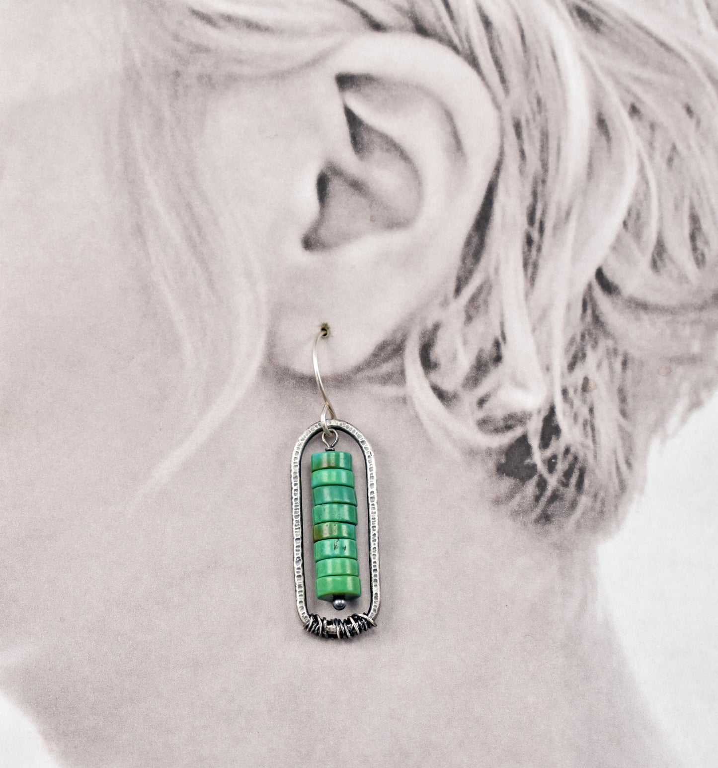 Turquoise Sterling Silver Earrings, Rustic Boho Jewelry Handmade, Unique Green Gemstone Dangles