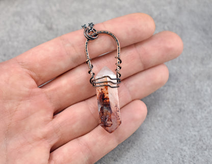 Lepidocrocite Crystal and Copper Necklace, Double Terminated Red Stone Pendant