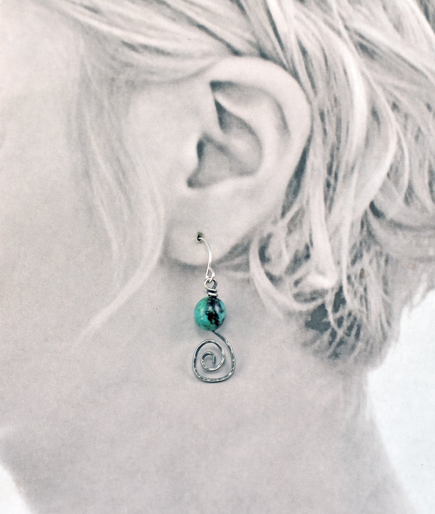 Small African Turquoise and Sterling Silver Spiral Earrings