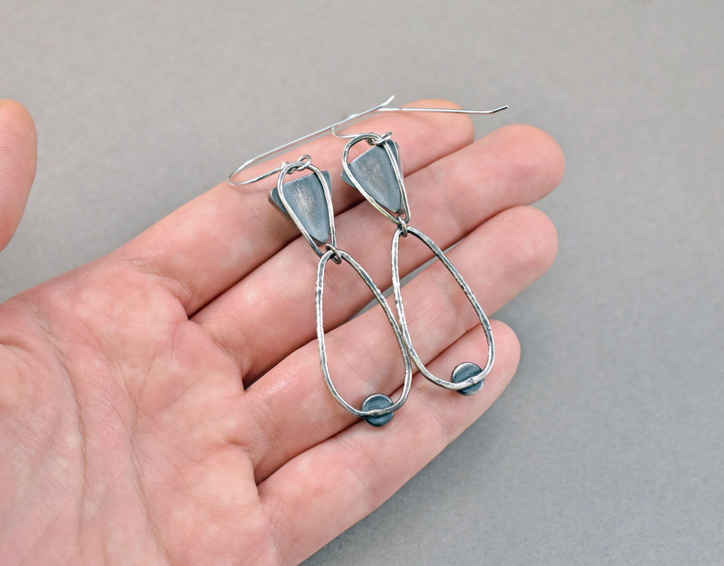 Long Amber and Aventurine Sterling Silver Teardrop Dangle Earrings