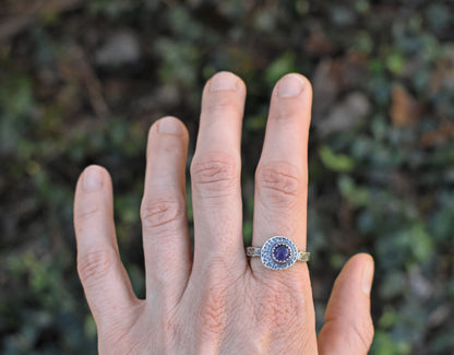 Amethyst Sterling Silver Ring Size 8.5, Organic Rustic Purple Gemstone Metalsmith Jewelry