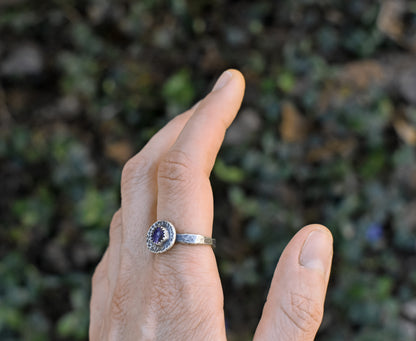 Amethyst Sterling Silver Ring Size 8.5, Organic Rustic Purple Gemstone Metalsmith Jewelry
