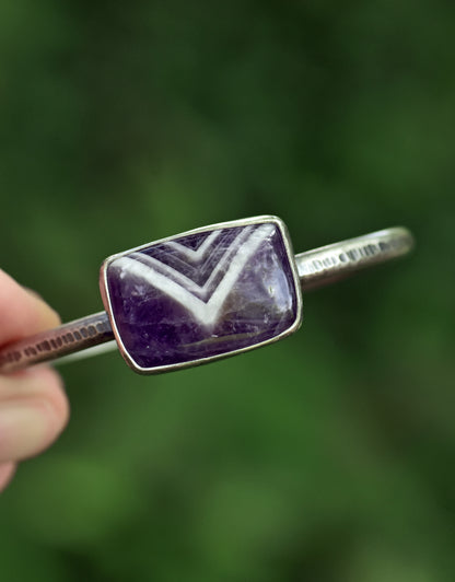 Chevron Amethyst and Sterling Silver Cuff Bracelet, Size Medium, Purple Stone Artisan Jewelry
