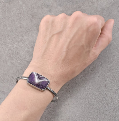 Chevron Amethyst and Sterling Silver Cuff Bracelet, Size Medium, Purple Stone Artisan Jewelry