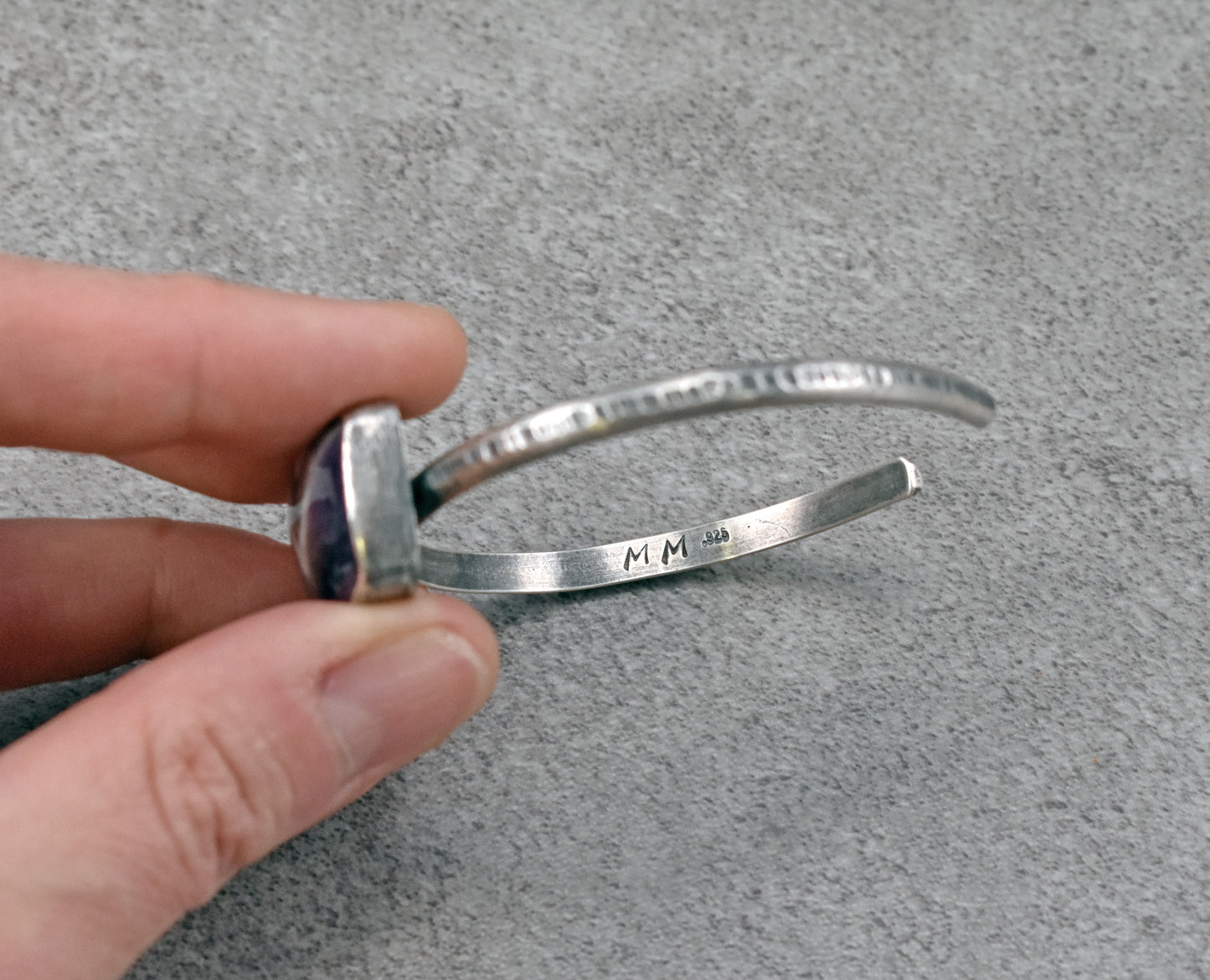 Chevron Amethyst and Sterling Silver Cuff Bracelet, Size Medium, Purple Stone Artisan Jewelry