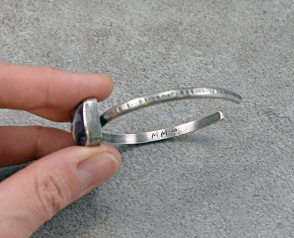 Chevron Amethyst and Sterling Silver Cuff Bracelet, Size Medium, Purple Stone Artisan Jewelry