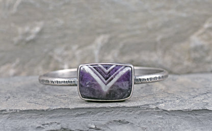 Chevron Amethyst and Sterling Silver Cuff Bracelet, Size Medium, Purple Stone Artisan Jewelry