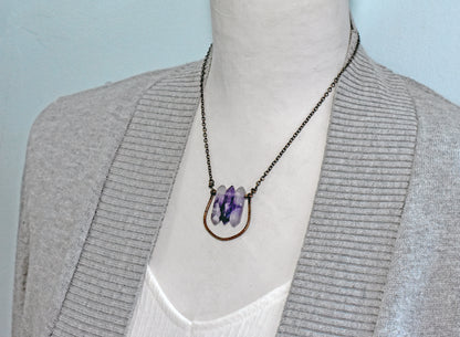 Double Terminated Amethyst Point Necklace, Rustic Artisan Copper Jewelry