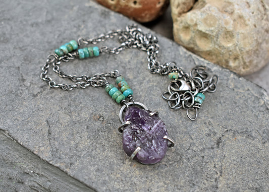 Raw Amethyst Prong-Set Sterling Silver Necklace