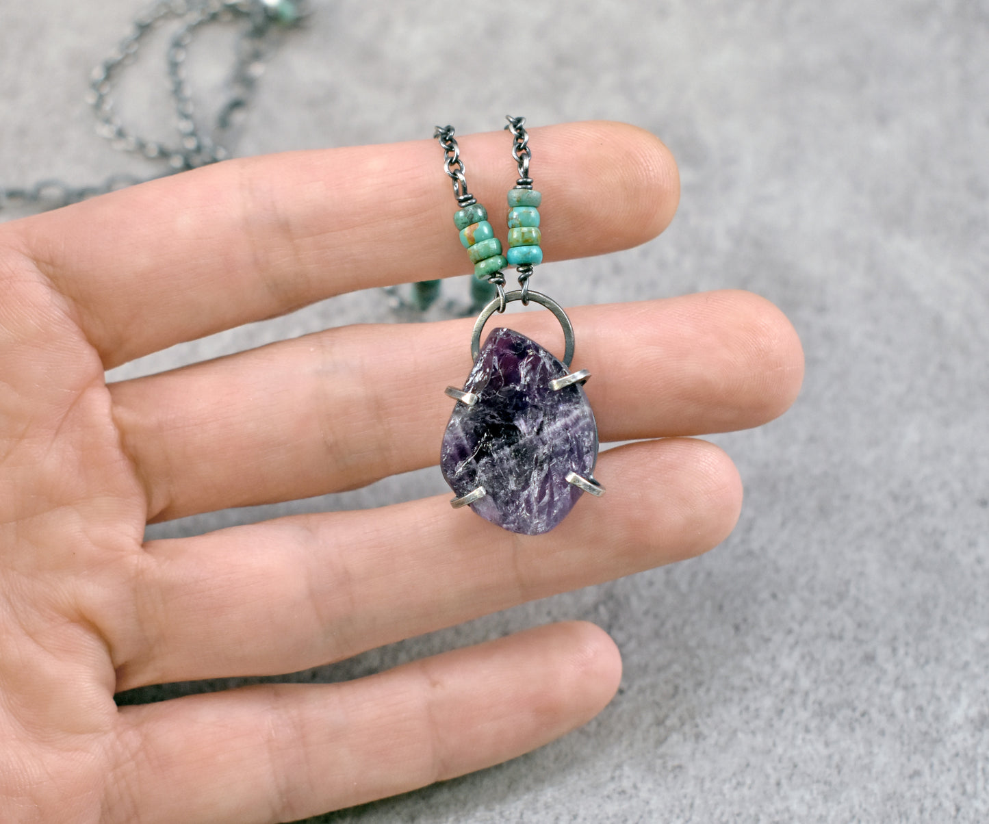 Raw Amethyst Prong-Set Sterling Silver Necklace