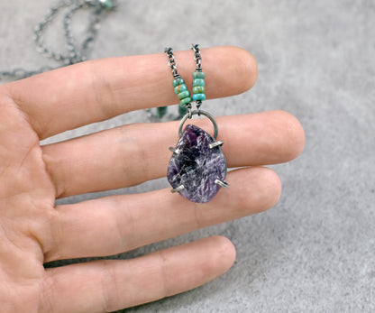 Raw Amethyst Prong-Set Sterling Silver Necklace