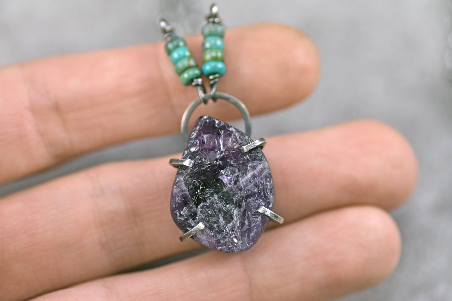 Raw Amethyst Prong-Set Sterling Silver Necklace