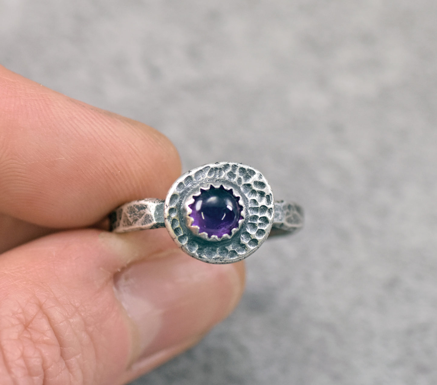 Amethyst Sterling Silver Ring Size 8.5, Organic Rustic Purple Gemstone Metalsmith Jewelry