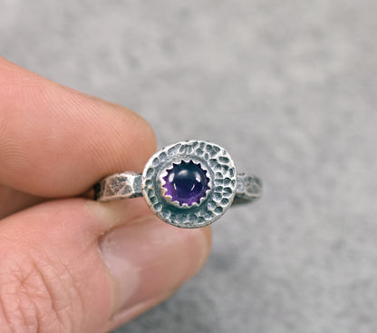 Amethyst Sterling Silver Ring Size 8.5, Organic Rustic Purple Gemstone Metalsmith Jewelry